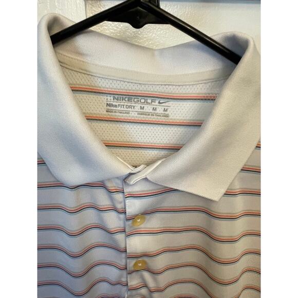 Nike Golf FITDRY White Polo Colored Stripes Breathable Golf Tennis Outdoor‎ Med. - Picture 3 of 5